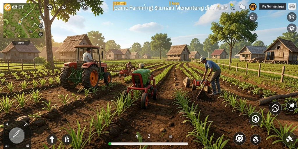 Tangkapan layar gameplay 62HOT yang menunjukkan aktivitas bertani yang seru.