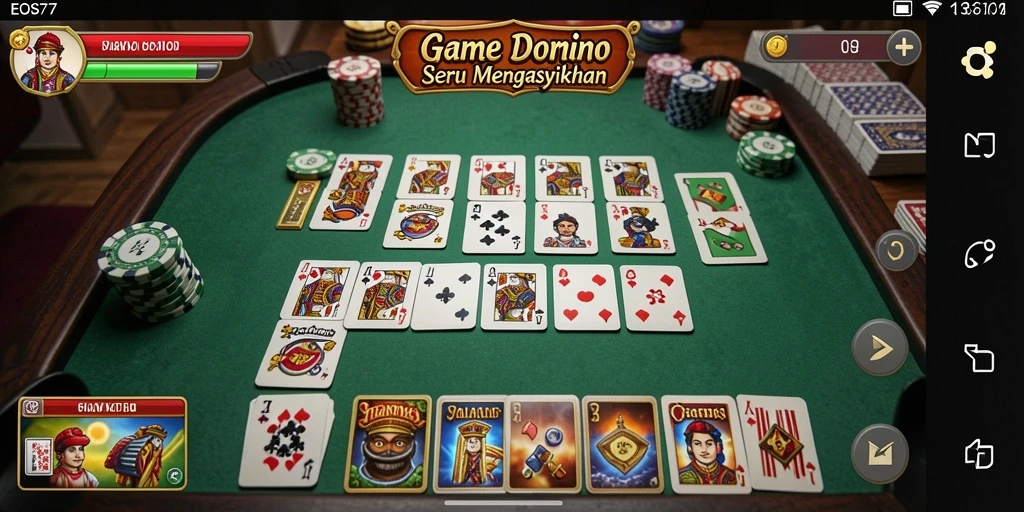 Tampilan gameplay seru di EOS77 dengan kartu domino.