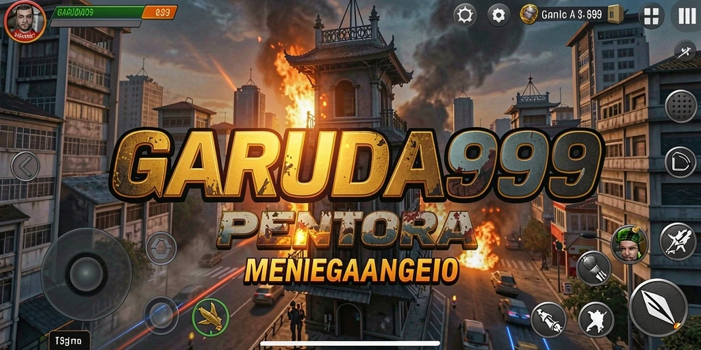 Screenshot GARUDA999 menampilkan peperangan Tower Defense yang seru.
