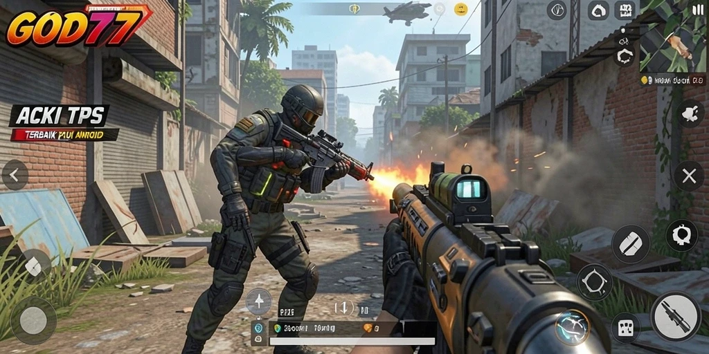Screenshot menunjukkan aksi mendebarkan dalam permainan TPS GOD77.