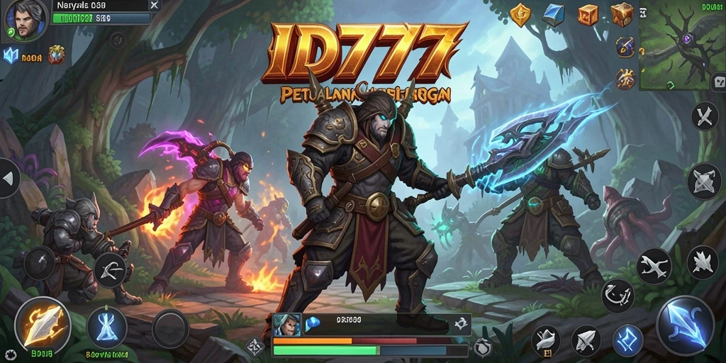 Screenshot gameplay ID777 menunjukkan pertarungan mendebarkan di dunia fantasi.