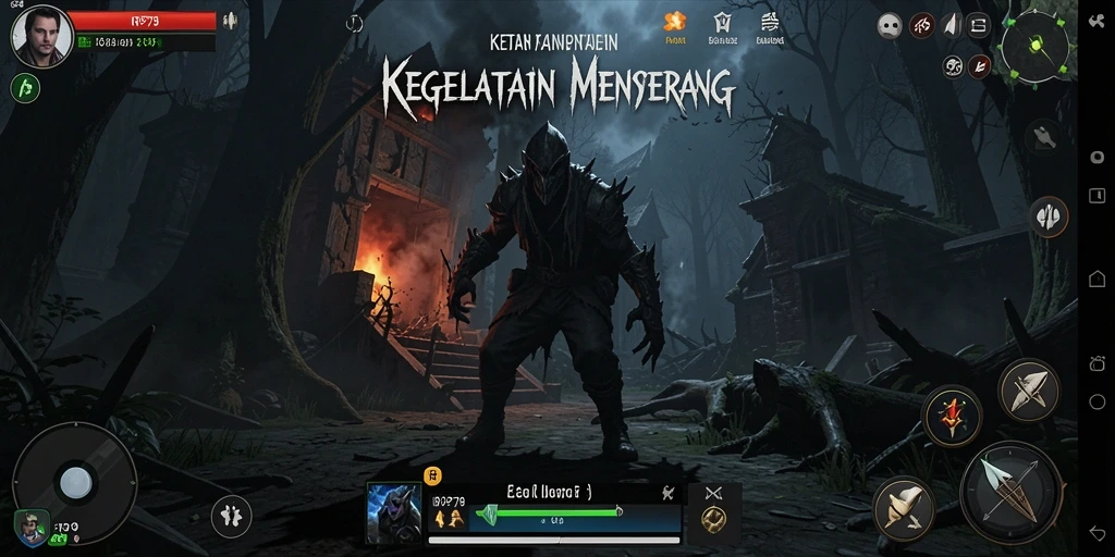 Tampilan gameplay menegangkan dalam suasana kegelapan yang mencekam.